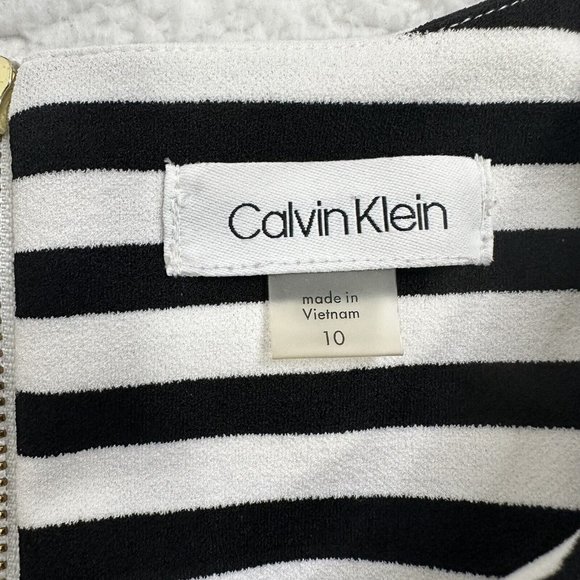 Calvin Klein Women's Stripe Cold Shoulder Sheath Dress Size 10 Black White EUC - Picture 7 of 8